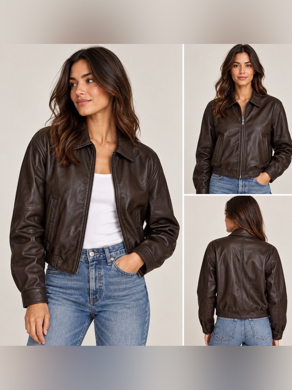 Robert Comstock Genuine Lambskin Leather Jacket Brown Size L